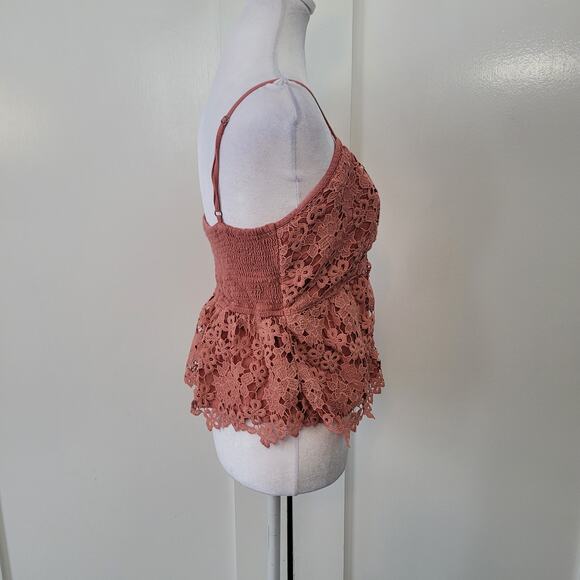 Abercrombie & Fitch Size L Lace Overlay Babydoll Floral Crop Top - Picture 2 of 9